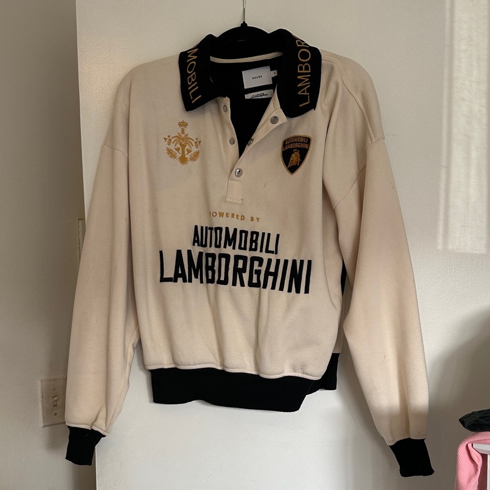 RHUDE XS Lamborghini Cream and Black Polo Shirt